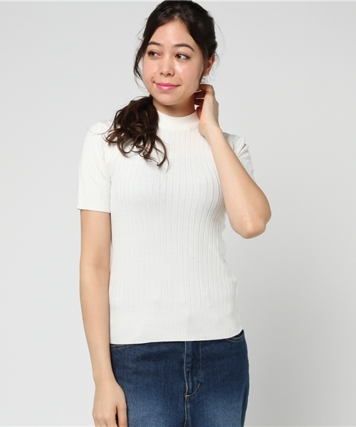 KOBE LETTUCE（コウベレタス）の「春夏に押さえておきたい「リブT」が登場！ワイドリブ★クルーネックニット/ハイネック/トップス/レディース/神戸レタス[C2391]（ニット/セーター・レディース・ブラック/オフホワイト/ブルー/グリーン/ピンク/イエロー・FREE）」の2枚目の写真