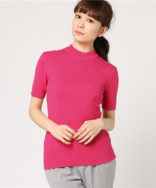 KOBE LETTUCE（コウベレタス）の「春夏に押さえておきたい「リブT」が登場！ワイドリブ★クルーネックニット/ハイネック/トップス/レディース/神戸レタス[C2391]（ニット/セーター・レディース・ブラック/オフホワイト/ブルー/グリーン/ピンク/イエロー・FREE）」の6枚目の写真