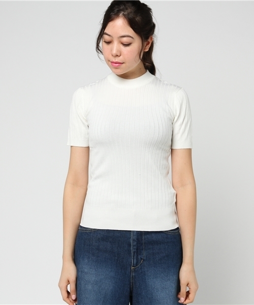 KOBE LETTUCE（コウベレタス）の「春夏に押さえておきたい「リブT」が登場！ワイドリブ★クルーネックニット/ハイネック/トップス/レディース/神戸レタス[C2391]（ニット/セーター・レディース・ブラック/オフホワイト/ブルー/グリーン/ピンク/イエロー・FREE）」の7枚目の写真