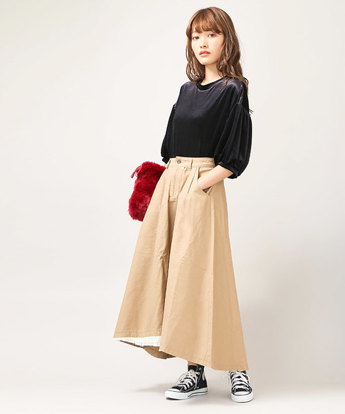 WEGO（ウィゴー）の「DISPARK/フリルイレヘムロングスカート（スカート・レディース・ブラック/ベージュ・FREE）」の17枚目の写真