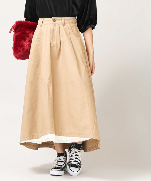 WEGO（ウィゴー）の「DISPARK/フリルイレヘムロングスカート（スカート・レディース・ブラック/ベージュ・FREE）」の5枚目の写真