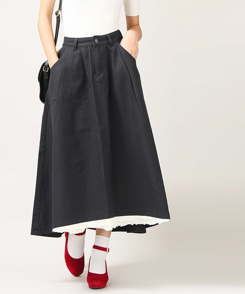 WEGO（ウィゴー）の「DISPARK/フリルイレヘムロングスカート（スカート・レディース・ブラック/ベージュ・FREE）」の7枚目の写真