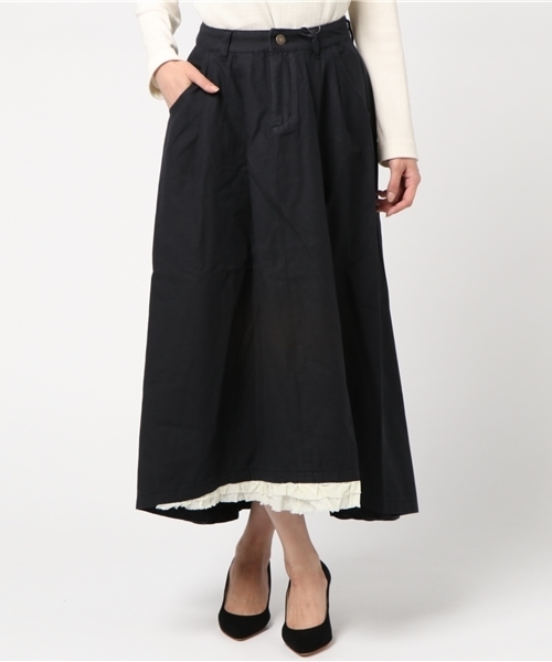 WEGO（ウィゴー）の「DISPARK/フリルイレヘムロングスカート（スカート・レディース・ブラック/ベージュ・FREE）」の4枚目の写真