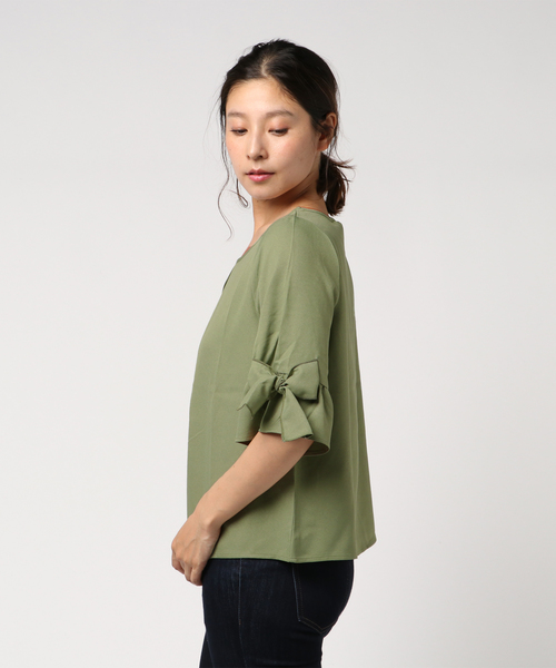 KOBE LETTUCE(コウベレタス)の「リボン袖フリルフレアスリーブ☆ジョーゼットブラウス(シャツ/ブラウス・レディース・オフホワイト/ミント/ピンク系その他/ネイビー/オレンジ/ラベンダー/ブラック/ベージュ/サックスブルー/イエロー/グリーン系その他/チェック/カーキ・FREE)」の14枚目の写真