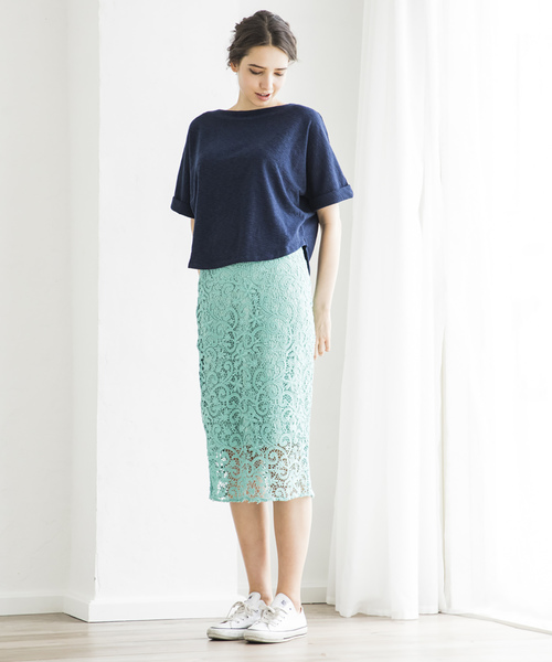 Emma Taylor（エマテイラー）の「レースナロウスカート（スカート・レディース・ベージュ/ネイビー/ミント/ラベンダー・36/38）」の19枚目の写真