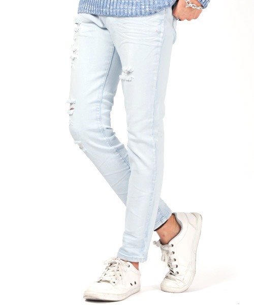 LUXSTYLE（ラグスタイル）の「ダメージクラッシュストレッチデニムスキニーアンクルパンツ（デニムパンツ・メンズ・ブルー/ブルー系その他/インディゴブルー/ブラック/グレー/ホワイト・L/M/S/XL）」の6枚目の写真