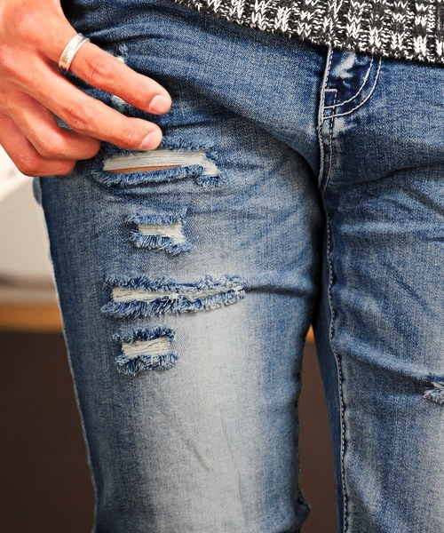 LUXSTYLE（ラグスタイル）の「ダメージクラッシュストレッチデニムスキニーアンクルパンツ（デニムパンツ・メンズ・ブルー/ブルー系その他/インディゴブルー/ブラック/グレー/ホワイト・L/M/S/XL）」の17枚目の写真