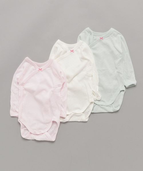 PETIT BATEAU(プチバトー)の「針抜き長袖あわせボディ3枚組(肌着・キッズ・ピンク系その他・6MONTH/12MONTH)」の1枚目の写真