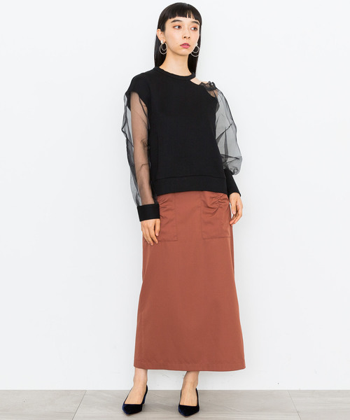 MUVEIL WORK（ミュベールワーク）の「【MUVEIL WORK】リボンディテールスカート（スカート・レディース・ネイビー/ブラウン/カーキ・38/36）」の4枚目の写真