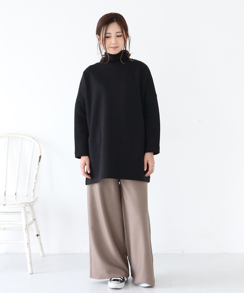 AMERICAN HOLIC（アメリカンホリック）の「・ハイネック裏毛裏起毛チュニック（Tシャツ/カットソー・レディース・チャコールグレー/ホワイト系その他/ブラック/モカ・M/L）」の18枚目の写真