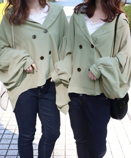 PairPair（ペアペア）の「無地＆チェック袖ボリューム開襟ブラウス（シャツ/ブラウス・レディース・ベージュ/ライトグリーン/アイボリー/ブルーグレー/モカ/ブラウン系その他・FREE）」の6枚目の写真