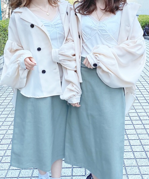 PairPair（ペアペア）の「無地＆チェック袖ボリューム開襟ブラウス（シャツ/ブラウス・レディース・ベージュ/ライトグリーン/アイボリー/ブルーグレー/モカ/ブラウン系その他・FREE）」の2枚目の写真