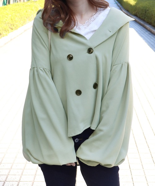 PairPair（ペアペア）の「無地＆チェック袖ボリューム開襟ブラウス（シャツ/ブラウス・レディース・ベージュ/ライトグリーン/アイボリー/ブルーグレー/モカ/ブラウン系その他・FREE）」の11枚目の写真