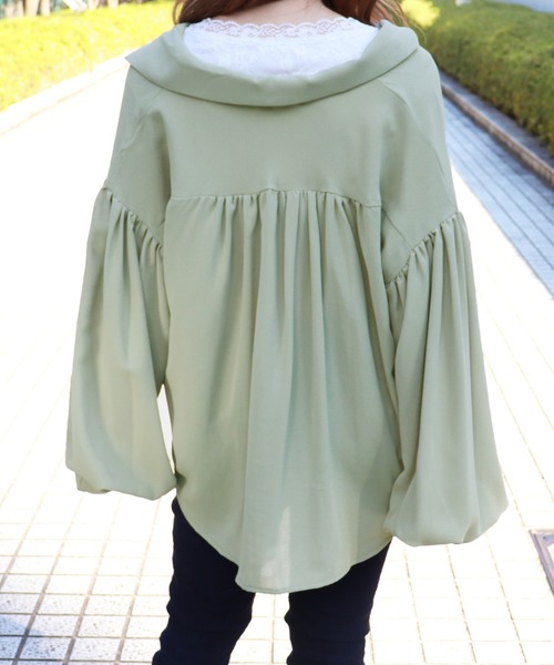 PairPair（ペアペア）の「無地＆チェック袖ボリューム開襟ブラウス（シャツ/ブラウス・レディース・ベージュ/ライトグリーン/アイボリー/ブルーグレー/モカ/ブラウン系その他・FREE）」の13枚目の写真