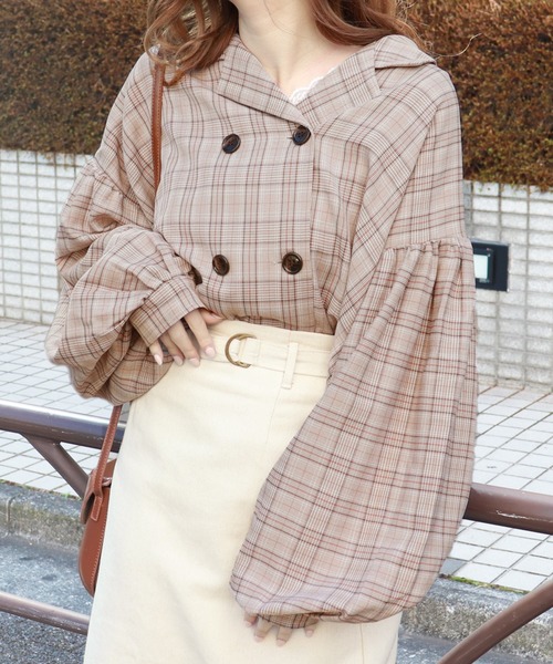 PairPair（ペアペア）の「無地＆チェック袖ボリューム開襟ブラウス（シャツ/ブラウス・レディース・ベージュ/ライトグリーン/アイボリー/ブルーグレー/モカ/ブラウン系その他・FREE）」の19枚目の写真