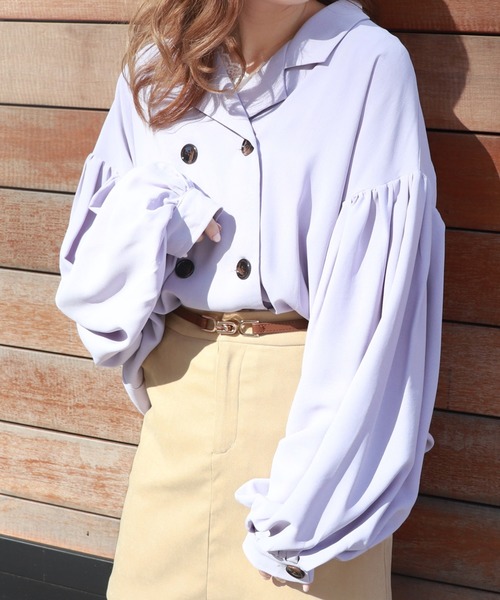 PairPair（ペアペア）の「無地＆チェック袖ボリューム開襟ブラウス（シャツ/ブラウス・レディース・ベージュ/ライトグリーン/アイボリー/ブルーグレー/モカ/ブラウン系その他・FREE）」の15枚目の写真