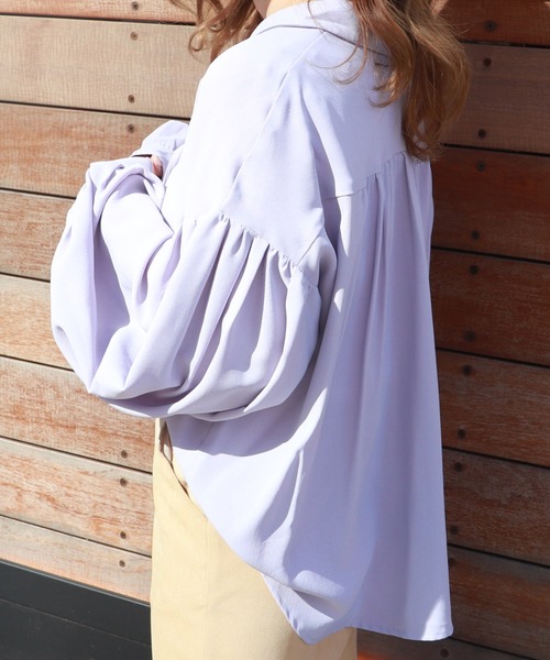 PairPair（ペアペア）の「無地＆チェック袖ボリューム開襟ブラウス（シャツ/ブラウス・レディース・ベージュ/ライトグリーン/アイボリー/ブルーグレー/モカ/ブラウン系その他・FREE）」の16枚目の写真