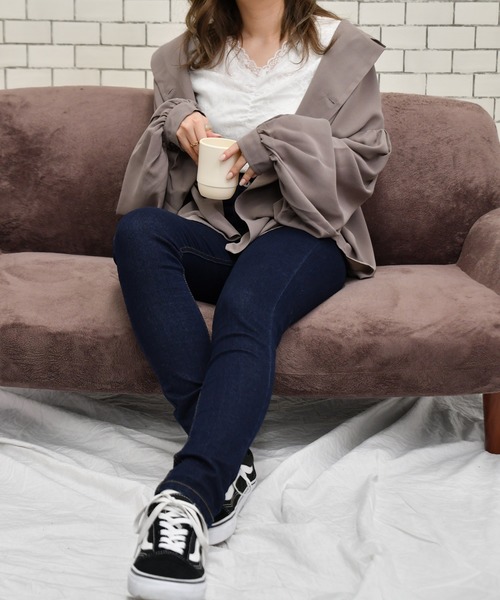 PairPair（ペアペア）の「無地＆チェック袖ボリューム開襟ブラウス（シャツ/ブラウス・レディース・ベージュ/ライトグリーン/アイボリー/ブルーグレー/モカ/ブラウン系その他・FREE）」の9枚目の写真