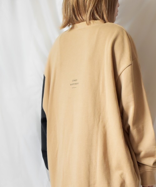 TRAP/U (トラップユー)の「【TRAP/U】袖配色プリント裏毛プルオーバー(Tシャツ/カットソー・レディース・ブラック/ベージュ/カーキ/イエロー・MEDIUM/LARGE)」の5枚目の写真