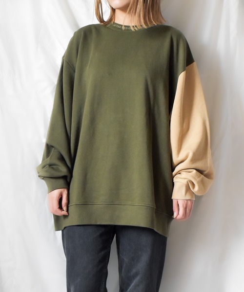 TRAP/U (トラップユー)の「【TRAP/U】袖配色プリント裏毛プルオーバー(Tシャツ/カットソー・レディース・ブラック/ベージュ/カーキ/イエロー・MEDIUM/LARGE)」の8枚目の写真