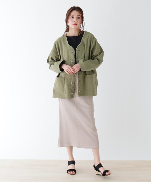 SHOO・LA・RUE(シューラルー)の「◆フリンジVネックジャケット(ミリタリージャケット・レディース・オリーブ/アイボリー・02/03)」の11枚目の写真