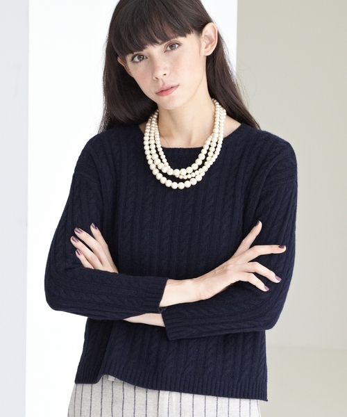 green label relaxing(グリーンレーベルリラクシング)の「GC W/CA CABLE C/N POニット(ニット/セーター・レディース・オフホワイト/グレー/ケリー/ネイビー・フリー)」の4枚目の写真