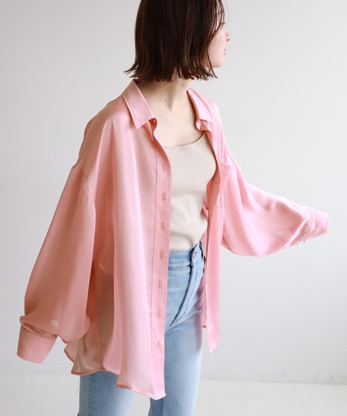 SLOBE citron.(スローブシトロン)の「SLOBE citron. Funny サテンシャツ【手洗い可能】◆(シャツ/ブラウス・レディース・ピンク/グリーン/アイボリー・FREE)」の1枚目の写真