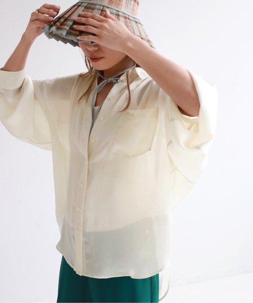 SLOBE citron.(スローブシトロン)の「SLOBE citron. Funny サテンシャツ【手洗い可能】◆(シャツ/ブラウス・レディース・ピンク/グリーン/アイボリー・FREE)」の8枚目の写真