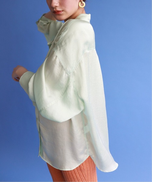 SLOBE citron.(スローブシトロン)の「SLOBE citron. Funny サテンシャツ【手洗い可能】◆(シャツ/ブラウス・レディース・ピンク/グリーン/アイボリー・FREE)」の14枚目の写真