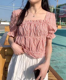 SPIGA（スピーガ）の「半袖ギャザーチェックTOPS（シャツ/ブラウス）」