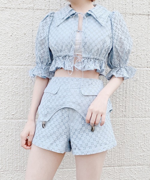 lilLilly(リルリリー)の「コットンレーブラウス(Tシャツ/カットソー・レディース・ホワイト/ブラック/ブルー・FREE)」の3枚目の写真