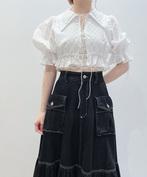 lilLilly(リルリリー)の「コットンレーブラウス(Tシャツ/カットソー・レディース・ホワイト/ブラック/ブルー・FREE)」の7枚目の写真