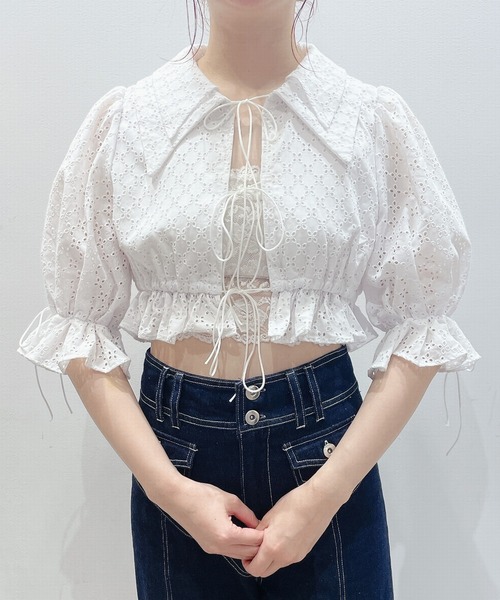 lilLilly(リルリリー)の「コットンレーブラウス(Tシャツ/カットソー・レディース・ホワイト/ブラック/ブルー・FREE)」の6枚目の写真