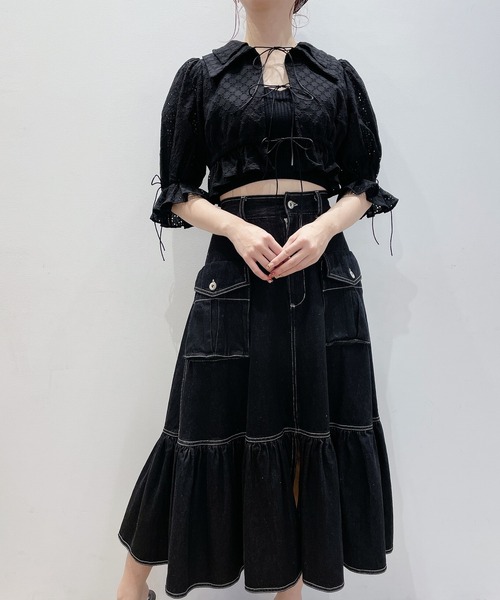 lilLilly(リルリリー)の「コットンレーブラウス(Tシャツ/カットソー・レディース・ホワイト/ブラック/ブルー・FREE)」の10枚目の写真