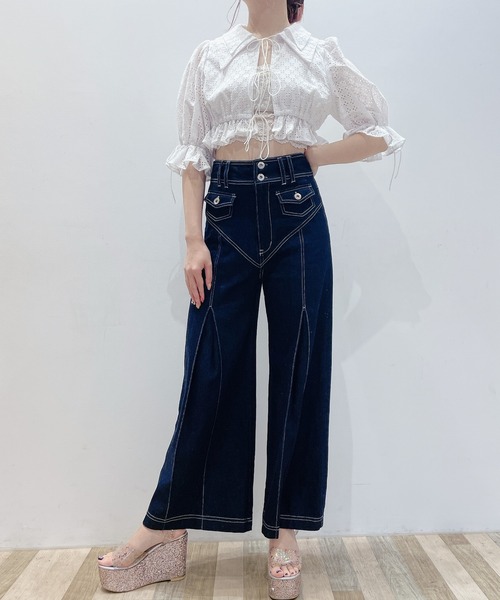 lilLilly(リルリリー)の「コットンレーブラウス(Tシャツ/カットソー・レディース・ホワイト/ブラック/ブルー・FREE)」の4枚目の写真