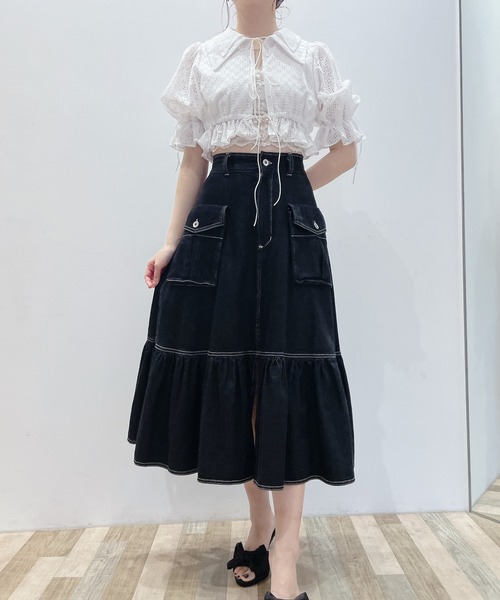 lilLilly(リルリリー)の「コットンレーブラウス(Tシャツ/カットソー・レディース・ホワイト/ブラック/ブルー・FREE)」の5枚目の写真