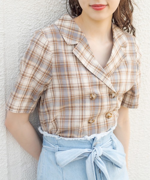 OLIVE des OLIVE（オリーブデオリーブ）の「印象ムテキダブル開襟シャツ（シャツ/ブラウス・レディース・オフホワイト/ブラウン/ライトグレー/ライトブラウン・FREE）」の10枚目の写真