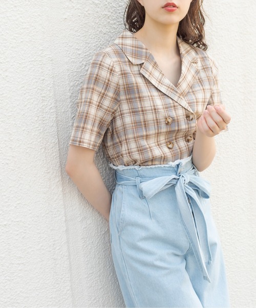 OLIVE des OLIVE（オリーブデオリーブ）の「印象ムテキダブル開襟シャツ（シャツ/ブラウス・レディース・オフホワイト/ブラウン/ライトグレー/ライトブラウン・FREE）」の11枚目の写真