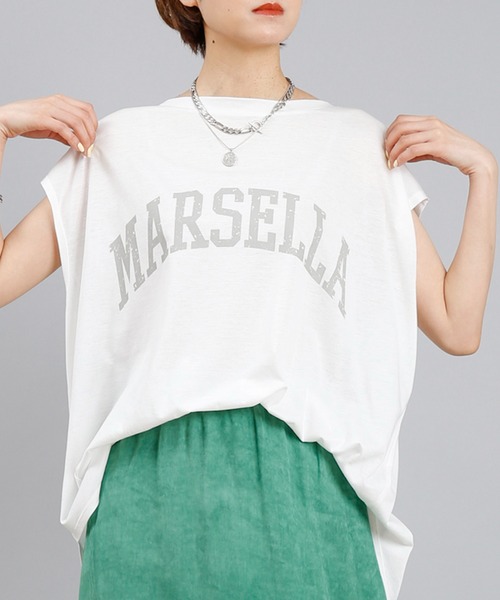 DouDou（ドゥドゥ）の「MARSELLA ロゴT（Tシャツ/カットソー・レディース・チャコールグレー/ベージュ/オフホワイト・FREE）」の2枚目の写真