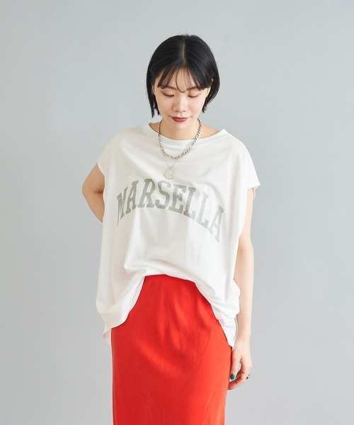 DouDou（ドゥドゥ）の「MARSELLA ロゴT（Tシャツ/カットソー・レディース・チャコールグレー/ベージュ/オフホワイト・FREE）」の20枚目の写真