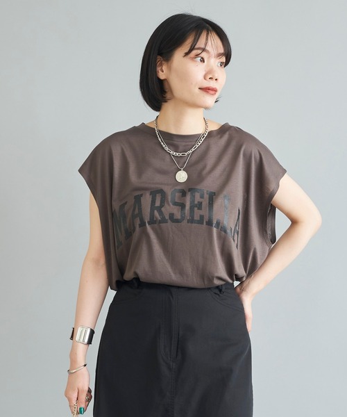 DouDou（ドゥドゥ）の「MARSELLA ロゴT（Tシャツ/カットソー・レディース・チャコールグレー/ベージュ/オフホワイト・FREE）」の12枚目の写真