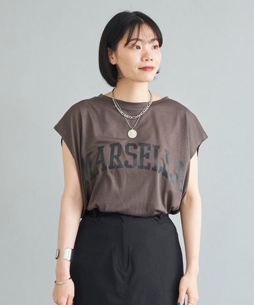 DouDou（ドゥドゥ）の「MARSELLA ロゴT（Tシャツ/カットソー・レディース・チャコールグレー/ベージュ/オフホワイト・FREE）」の13枚目の写真