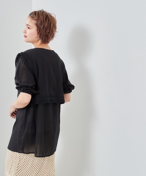 cepo（セポ）の「付け襟フラップマルチブラウス（シャツ/ブラウス・レディース・ブラック/オフホワイト/イエロー・M）」の2枚目の写真