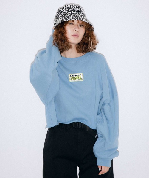 トレーナー スウェット CROPPED SWEAT TOP レディース X-girl（エックスガール）の「HALF ZIP CROPPED SWEAT TOP
