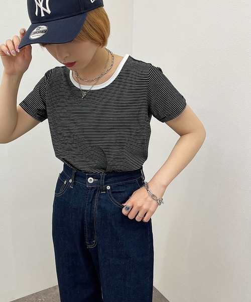 apres jour mignon(アプレジュールミニョン)の「ボーダーTシャツ【ZOZOTOWN限定アイテム】(Tシャツ/カットソー・レディース・ホワイト系その他/ブラック系その他・フリー/X-LARGE)」の2枚目の写真