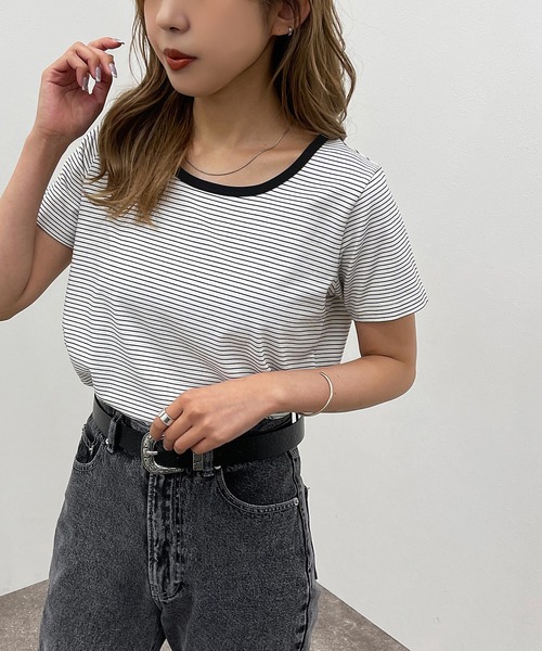 apres jour mignon(アプレジュールミニョン)の「ボーダーTシャツ【ZOZOTOWN限定アイテム】(Tシャツ/カットソー・レディース・ホワイト系その他/ブラック系その他・フリー/X-LARGE)」の3枚目の写真