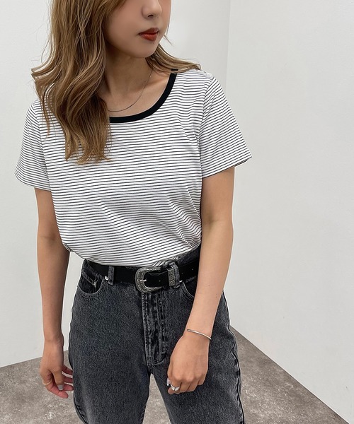 apres jour mignon(アプレジュールミニョン)の「ボーダーTシャツ【ZOZOTOWN限定アイテム】(Tシャツ/カットソー・レディース・ホワイト系その他/ブラック系その他・フリー/X-LARGE)」の5枚目の写真