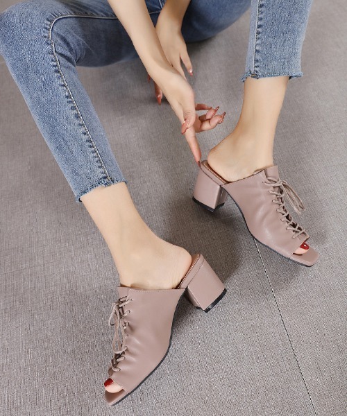 Futier land（フューティアランド）の「オープントゥレースアップサボ（サンダル・レディース・ライトベージュ/アイボリー/モカ・37/39/36/38/40）」の7枚目の写真