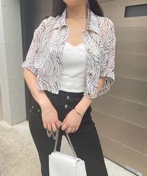 SPIRALGIRL | ゼブラ柄ハーフスリーブシアーシャツ(シャツ/ブラウス)