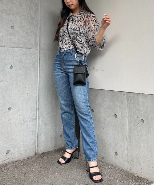 SPIRALGIRL（スパイラルガール）の「ゼブラ柄ハーフスリーブシアーシャツ（シャツ/ブラウス・レディース・オフホワイト/グレー系・FREE）」の9枚目の写真